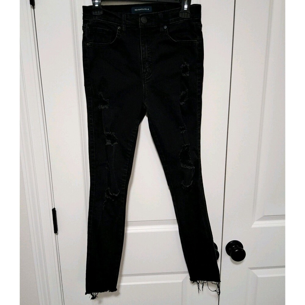 Aeropostale High Rise Distressed Skinny Ankle Jegging Jeans Black Size 10